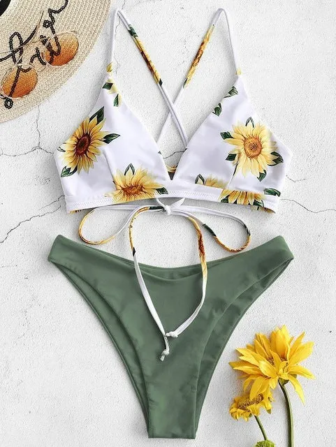 Floral print Bikini Set Women 2020 Sunflower Two-Pieces swimming suits swimwear strapless push up swimsuit sxey Beach wear