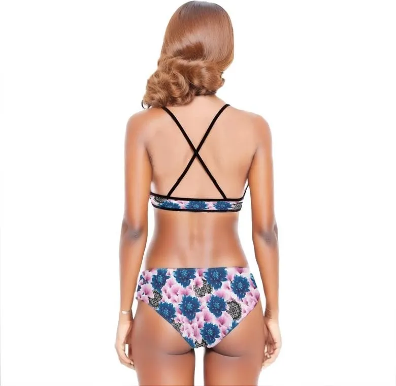 Floral Realm Womens Bikini Swimsuit With Ruffle Hem