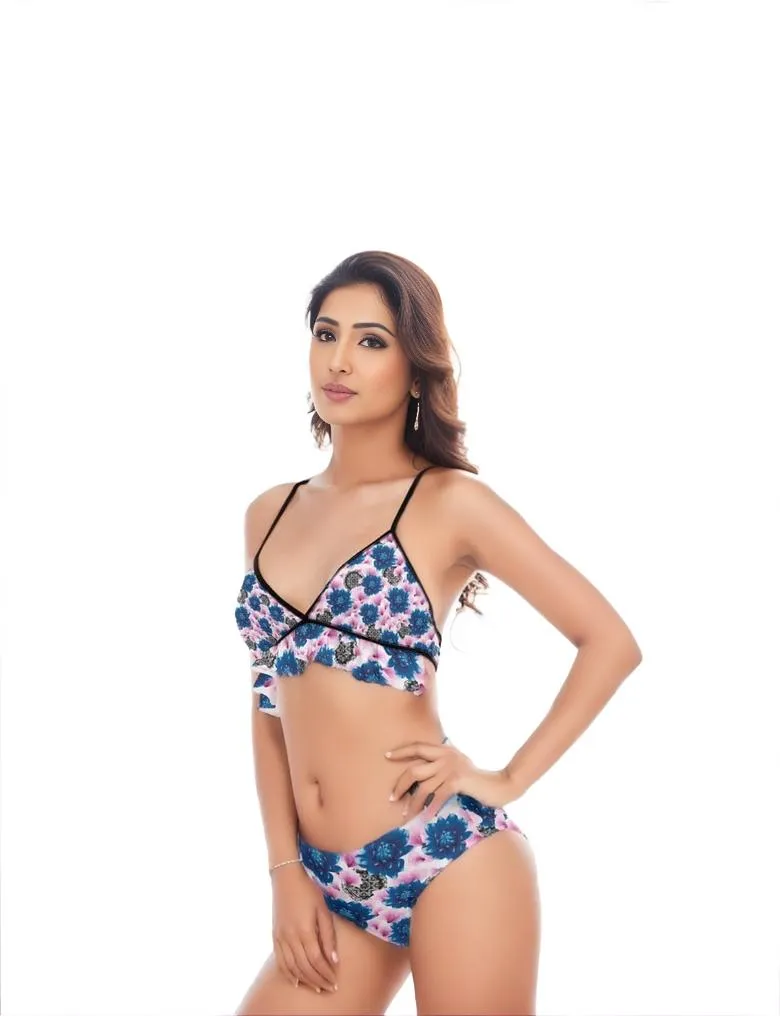 Floral Realm Womens Bikini Swimsuit With Ruffle Hem