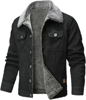 Fnfmrfmr Men's Winter Lapel Lamb Hair Thickened Denim Jacket Casual Tight Warm Cotton Padded Coat