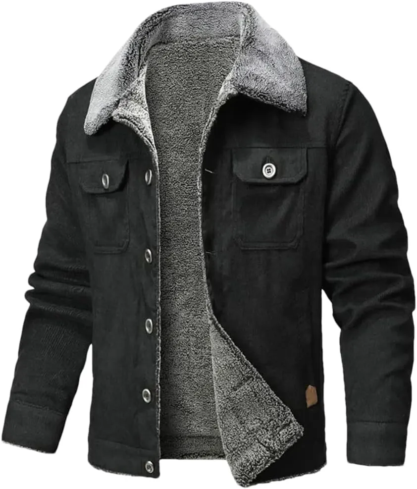 Fnfmrfmr Men's Winter Lapel Lamb Hair Thickened Denim Jacket Casual Tight Warm Cotton Padded Coat