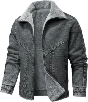 Fnfmrfmr Men's Winter Lapel Lamb Hair Thickened Denim Jacket Casual Tight Warm Cotton Padded Coat
