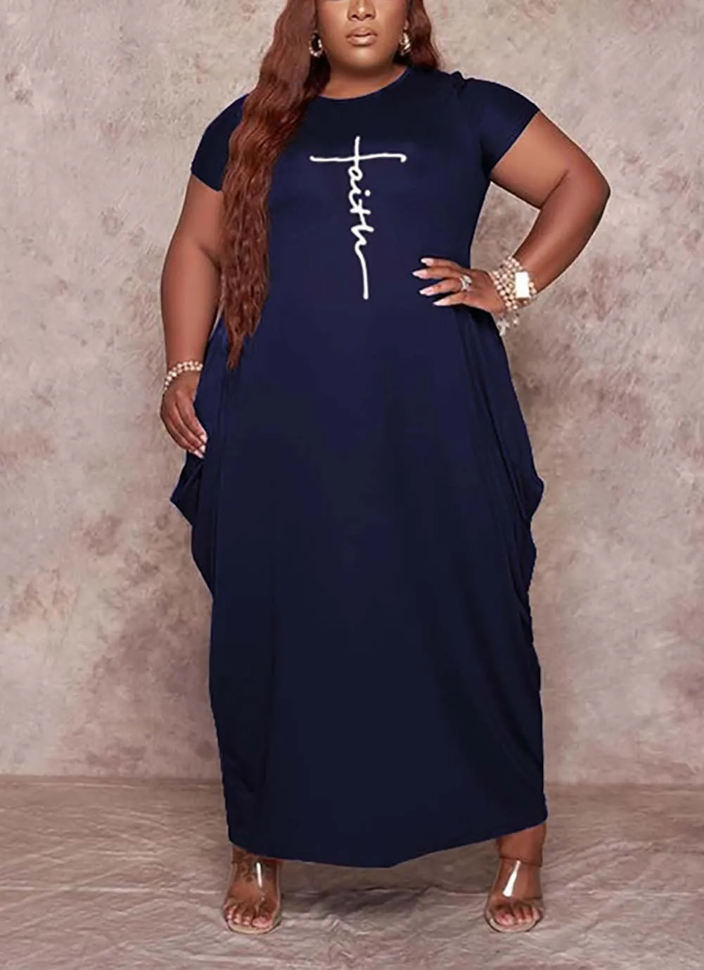 Fooullaide Women Casual Plus Size Dress Summer Short Sleeve V Neck T Shirt Loose Oversize Flowy Long Dresses with Pocket