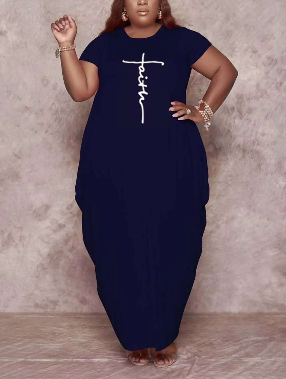 Fooullaide Women Casual Plus Size Dress Summer Short Sleeve V Neck T Shirt Loose Oversize Flowy Long Dresses with Pocket
