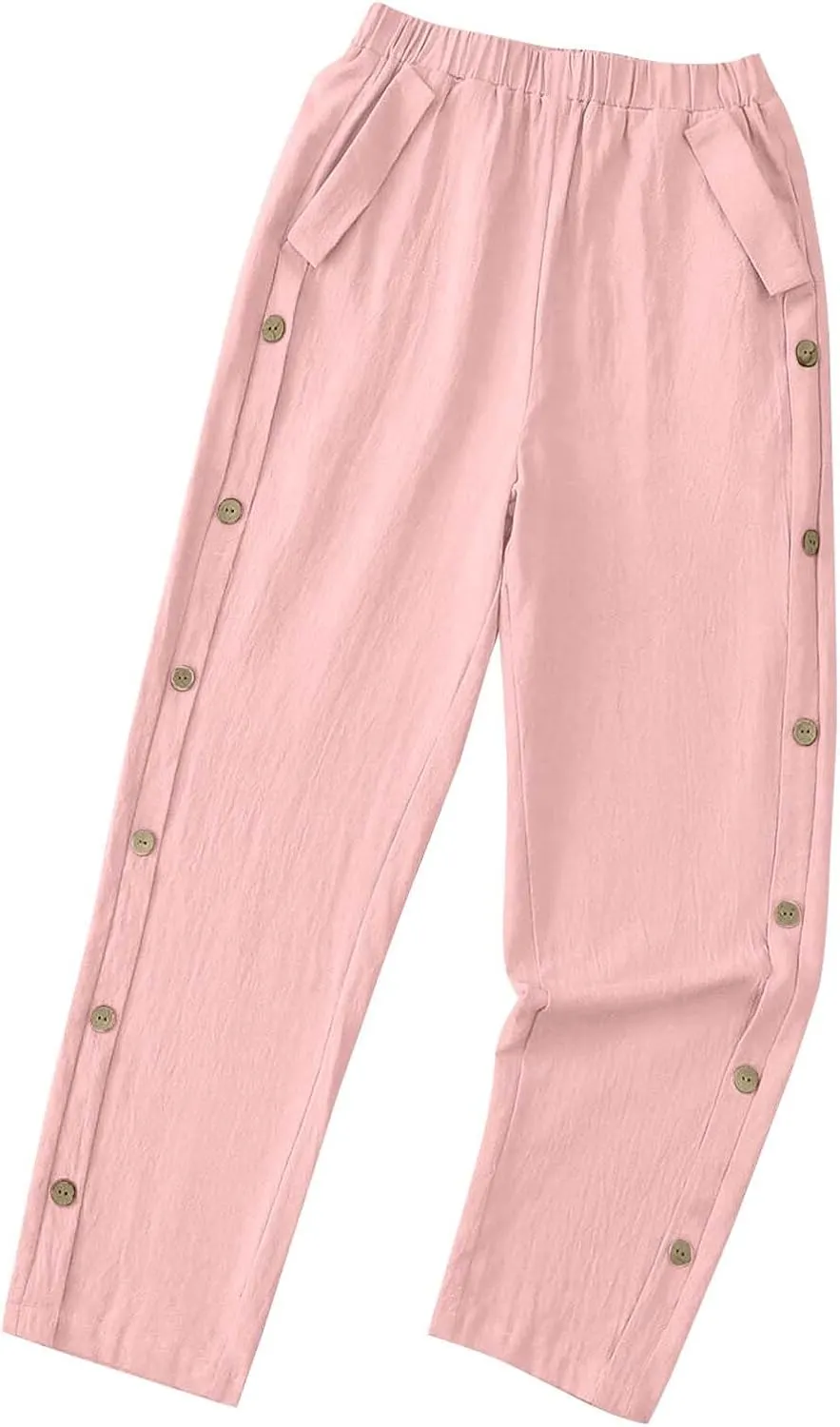 FZYLQY Linen Pants for Women 2025 High Waisted Wide Leg Trousers Trendy Striped Side Button Elastic Waist Summer Gauze Pants