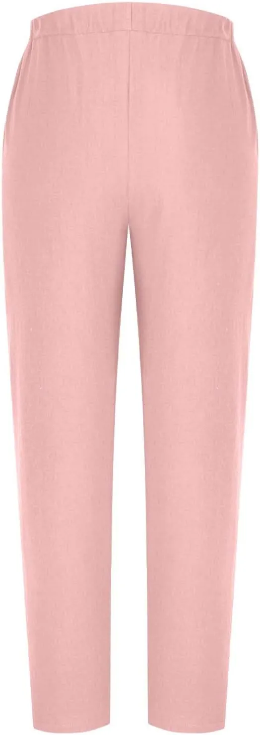 FZYLQY Linen Pants for Women 2025 High Waisted Wide Leg Trousers Trendy Striped Side Button Elastic Waist Summer Gauze Pants
