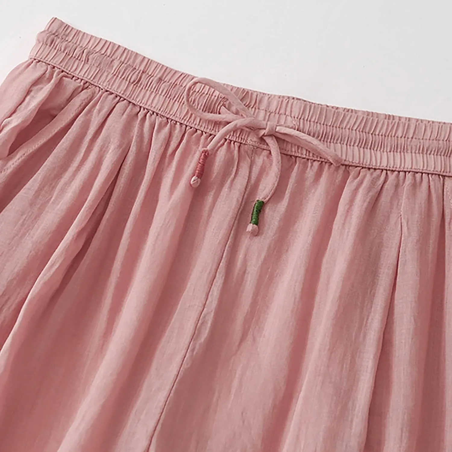 FZYLQY Wide Leg Pants for Women Cotton Linen Lounge Trousers Summer Trendy Solid Color Elastic Waist Drawstring Casual Pants