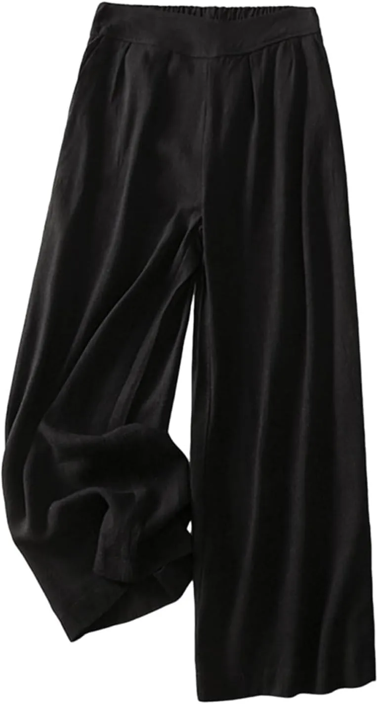 FZYLQY Women Cotton Linen Pants Casual Wide Leg Palazzo Pants High Waist Loose Capri Pants 2025 Summer Trousers with Pockets