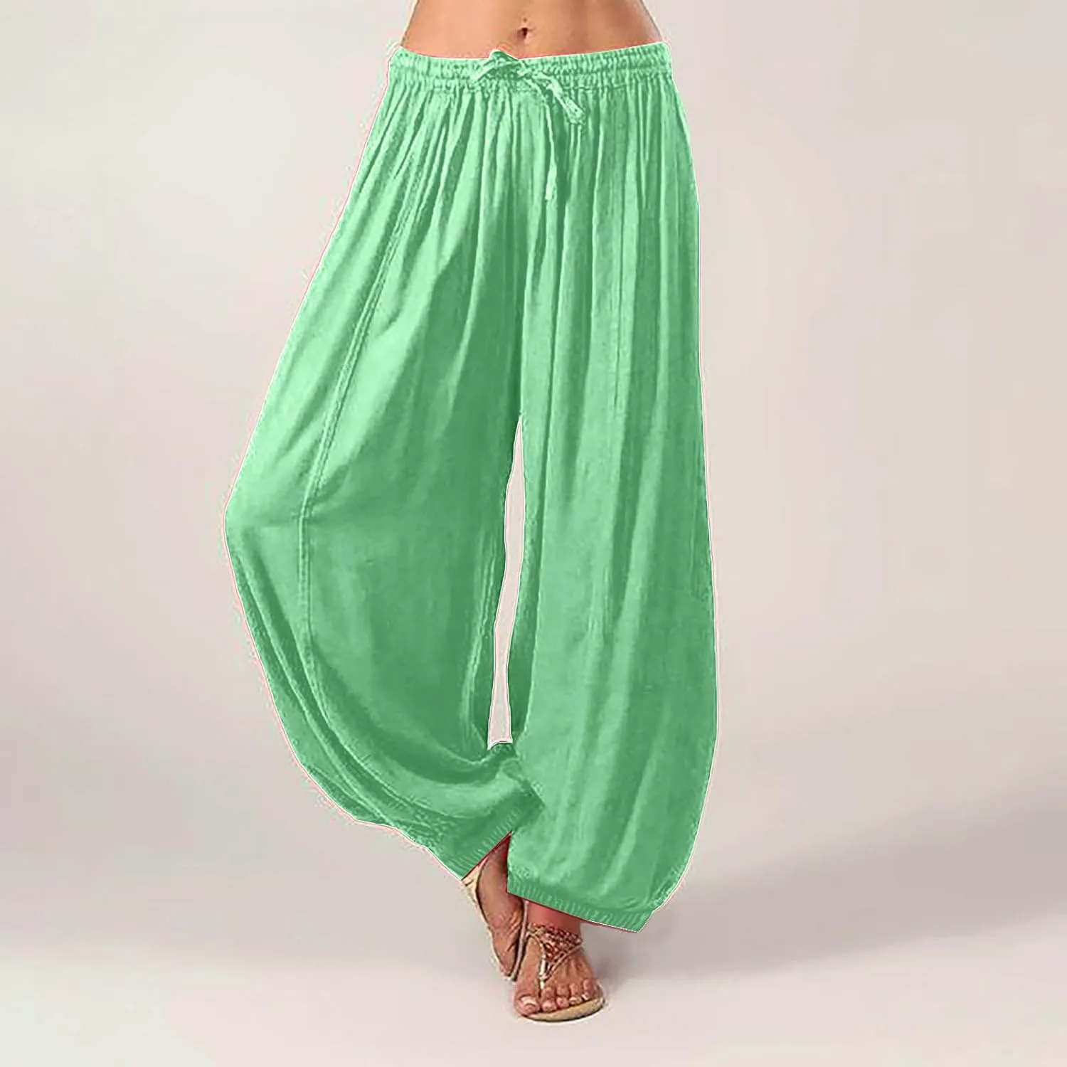 FZYLQY Women Plus Size Harem Pants Hippie Boho Baggy Yoga Trousers Summer Boho Casual Loose Pants with Drawstring Yoga Pants