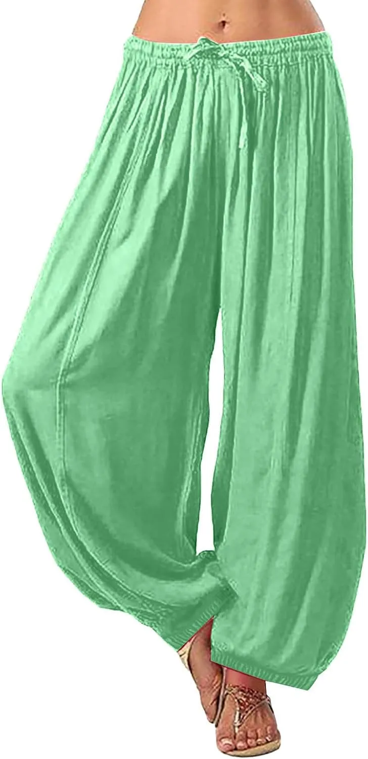 FZYLQY Women Plus Size Harem Pants Hippie Boho Baggy Yoga Trousers Summer Boho Casual Loose Pants with Drawstring Yoga Pants