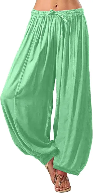FZYLQY Women Plus Size Harem Pants Hippie Boho Baggy Yoga Trousers Summer Boho Casual Loose Pants with Drawstring Yoga Pants