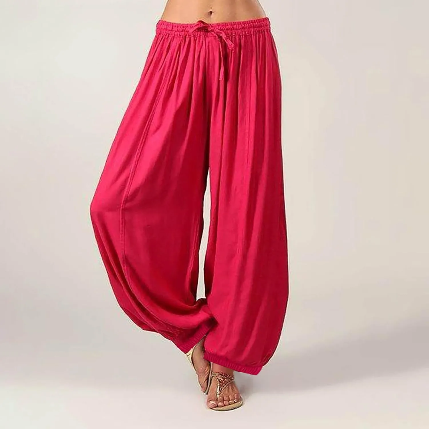 FZYLQY Women Plus Size Harem Pants Hippie Boho Baggy Yoga Trousers Summer Boho Casual Loose Pants with Drawstring Yoga Pants