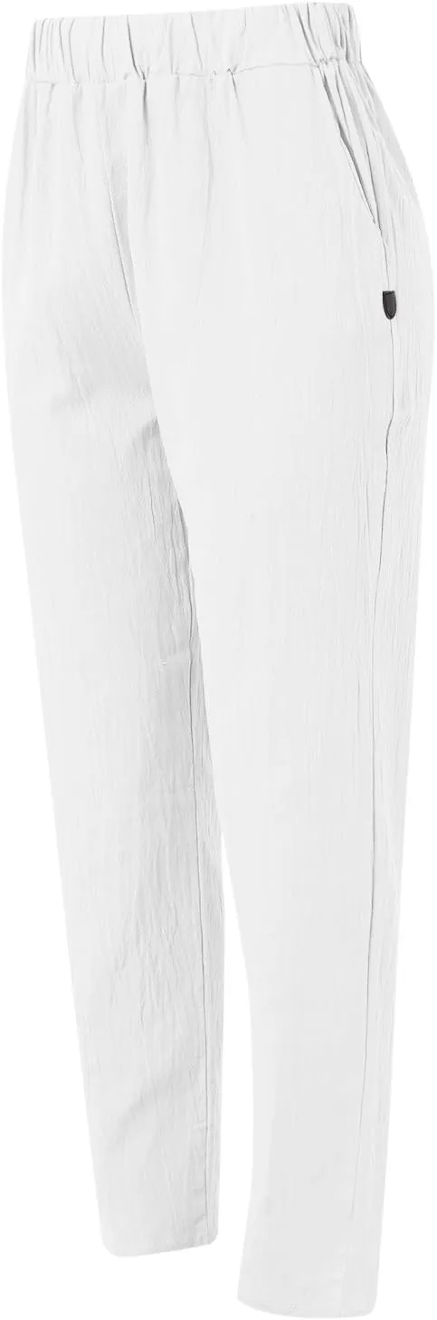 FZYLQY Women's Fashion Linen Pants Elastic Waist Solid Cotton Linen Pants Summer Casual Lounge Beach Trousers with Pockets