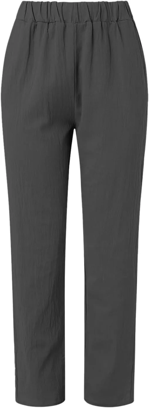 FZYLQY Women's Fashion Linen Pants Elastic Waist Solid Cotton Linen Pants Summer Casual Lounge Beach Trousers with Pockets