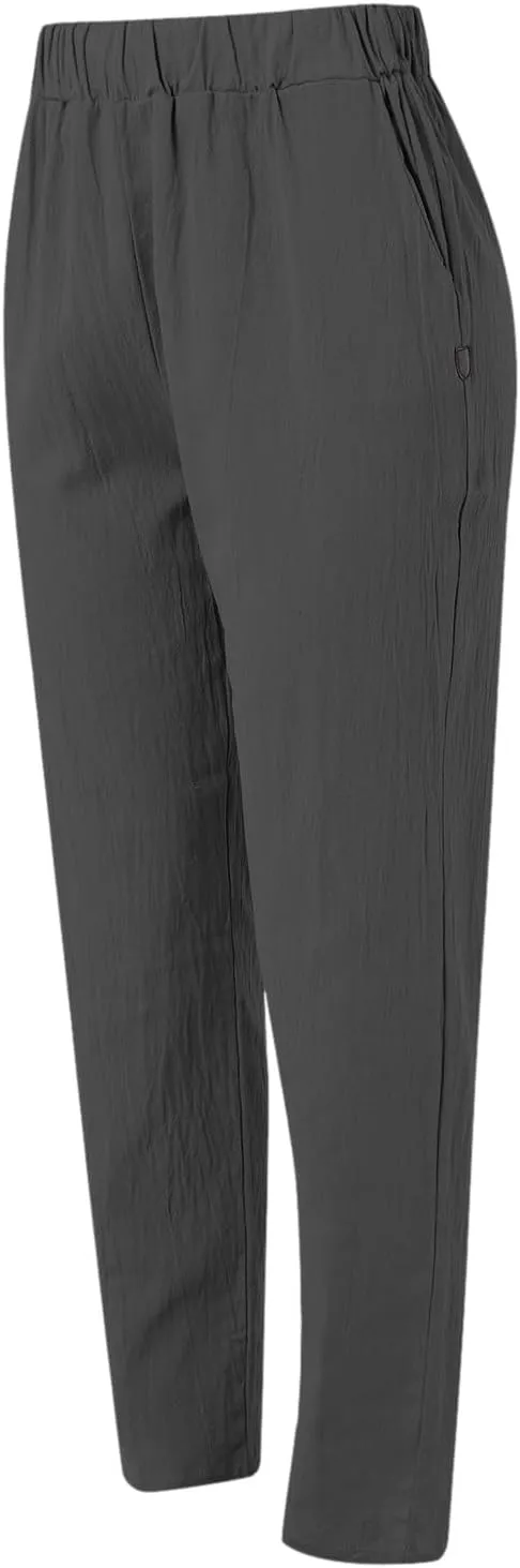 FZYLQY Women's Fashion Linen Pants Elastic Waist Solid Cotton Linen Pants Summer Casual Lounge Beach Trousers with Pockets