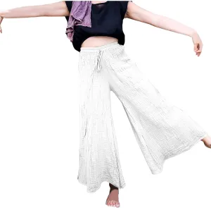 FZYLQY Women's Linen Pants Bell-Bottoms Tie Knot Trousers Slacks Summer Beach Loose Flowy Capri Pants Palazzo Lounge Pants