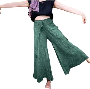 FZYLQY Women's Linen Pants Bell-Bottoms Tie Knot Trousers Slacks Summer Beach Loose Flowy Capri Pants Palazzo Lounge Pants