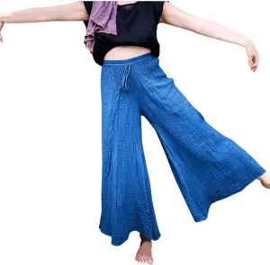 FZYLQY Women's Linen Pants Bell-Bottoms Tie Knot Trousers Slacks Summer Beach Loose Flowy Capri Pants Palazzo Lounge Pants