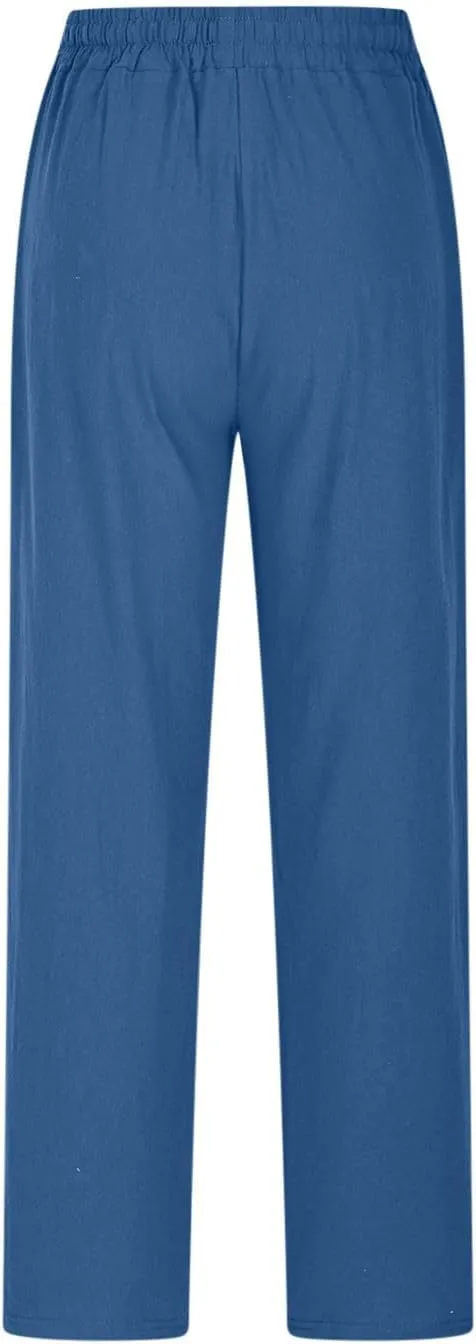 FZYLQY Womens Linen Pants with Pockets Lounge Pants 2025 High Waist Pants Comfy Cute Printed Casua Lightweight Loose Trousers