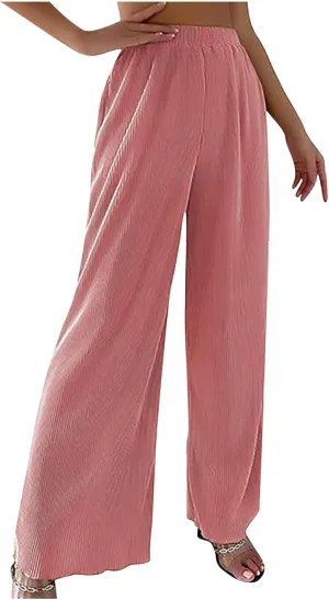 FZYLQY Women's Palazzo Pants High Waisted Boho Casual Drawstring Linen Pants Trousers with Pockets Linen Blend Cargo Pants