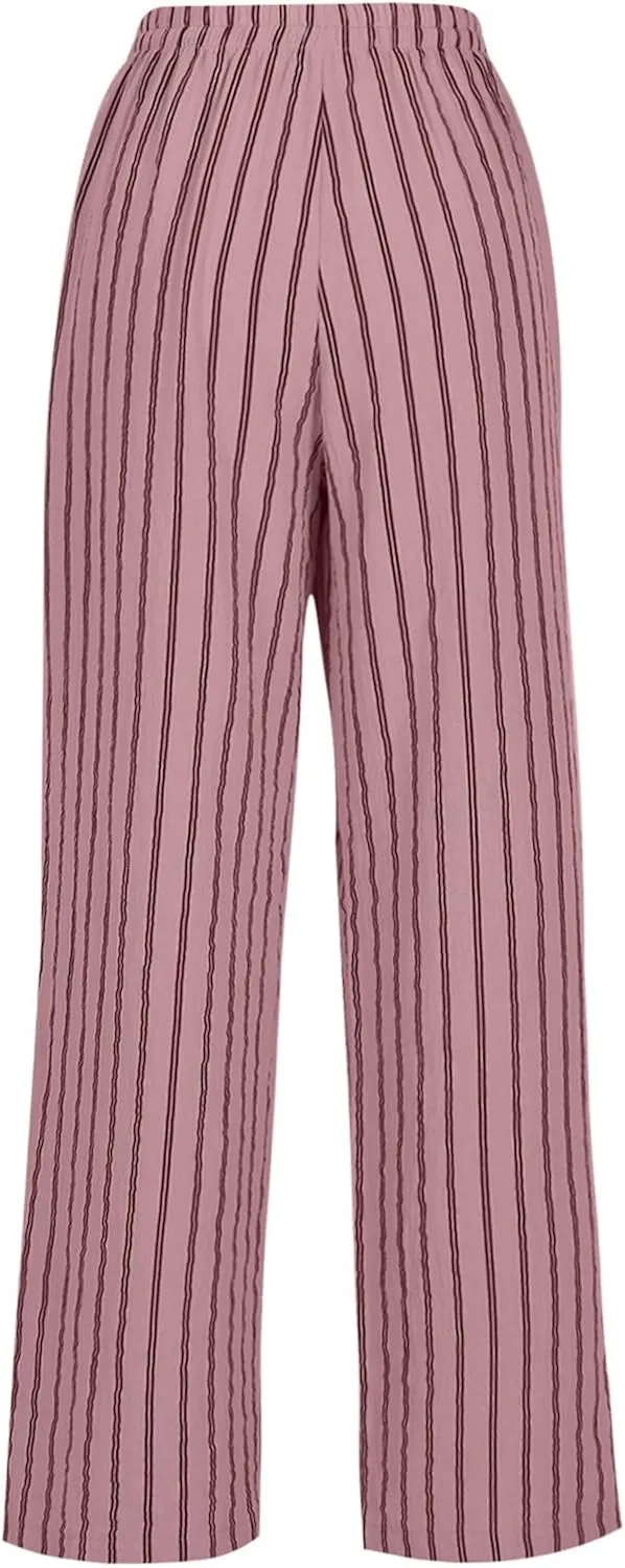 FZYLQY Women's Summer Drawstring Waist Wide Leg Loose Cotton Linen Palazzo Pants 2025 Boho Beach Travel Vacation Outfits