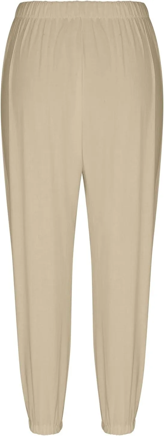 FZYLQY Women's Wide Leg Pants Elastic High Waist Drawstring Capri Trousers Lounge Linen Joggers Sweatpants with Pockets
