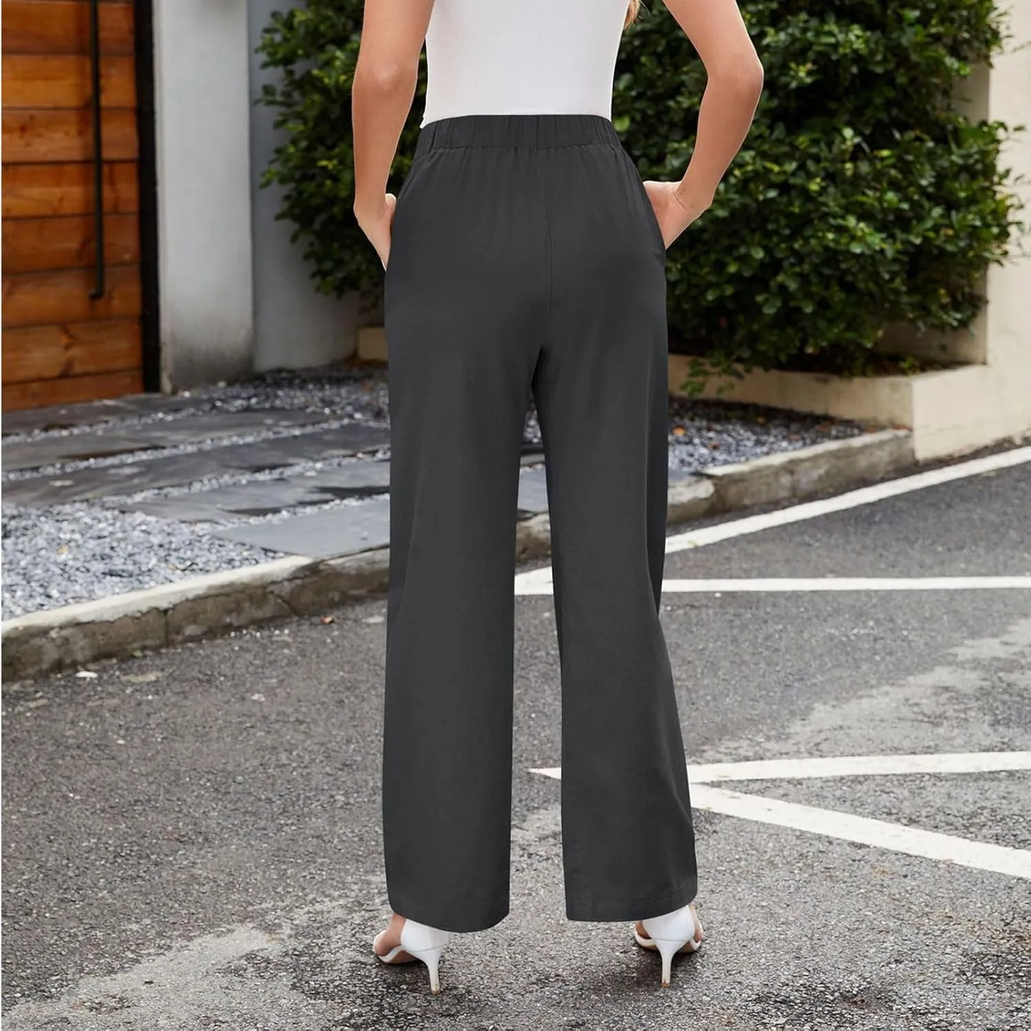 FZYLQY Women's Wide Leg Pants High Elastic Waisted Business Work Trousers Long Straight 2025 Summer Short Pants for Ladies