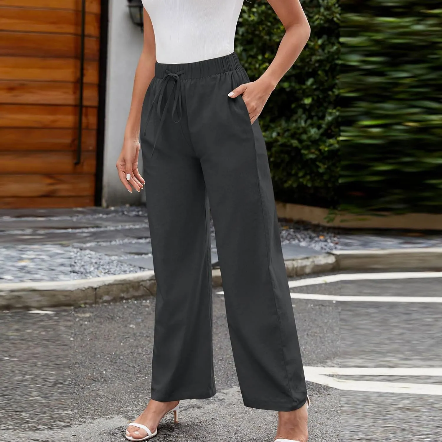 FZYLQY Women's Wide Leg Pants High Elastic Waisted Business Work Trousers Long Straight 2025 Summer Short Pants for Ladies