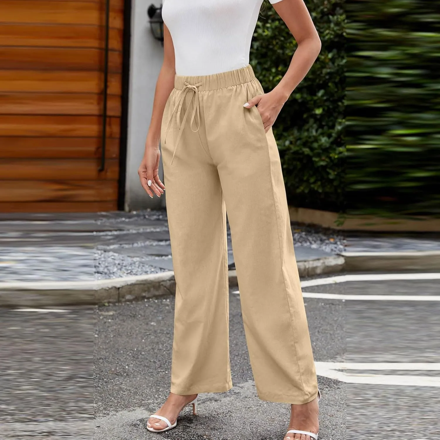 FZYLQY Women's Wide Leg Pants High Elastic Waisted Business Work Trousers Long Straight 2025 Summer Short Pants for Ladies