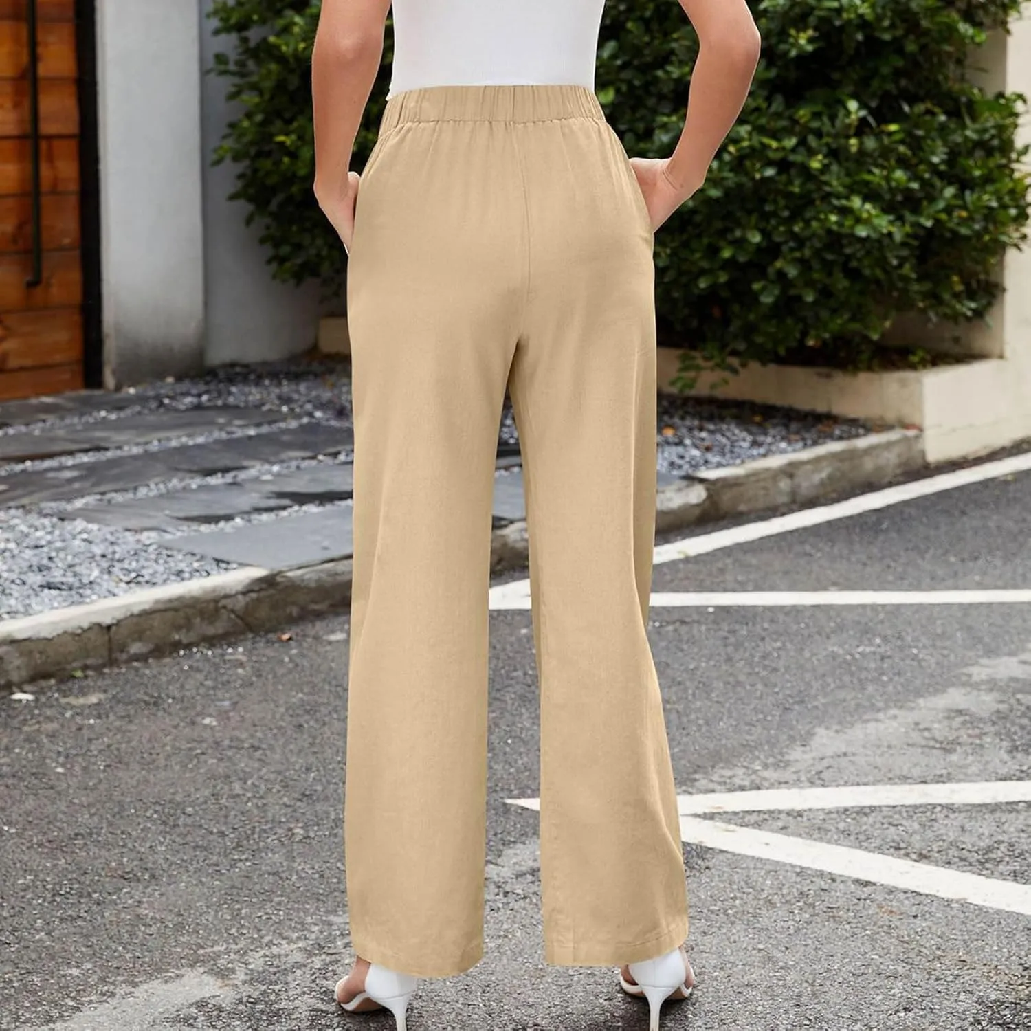 FZYLQY Women's Wide Leg Pants High Elastic Waisted Business Work Trousers Long Straight 2025 Summer Short Pants for Ladies