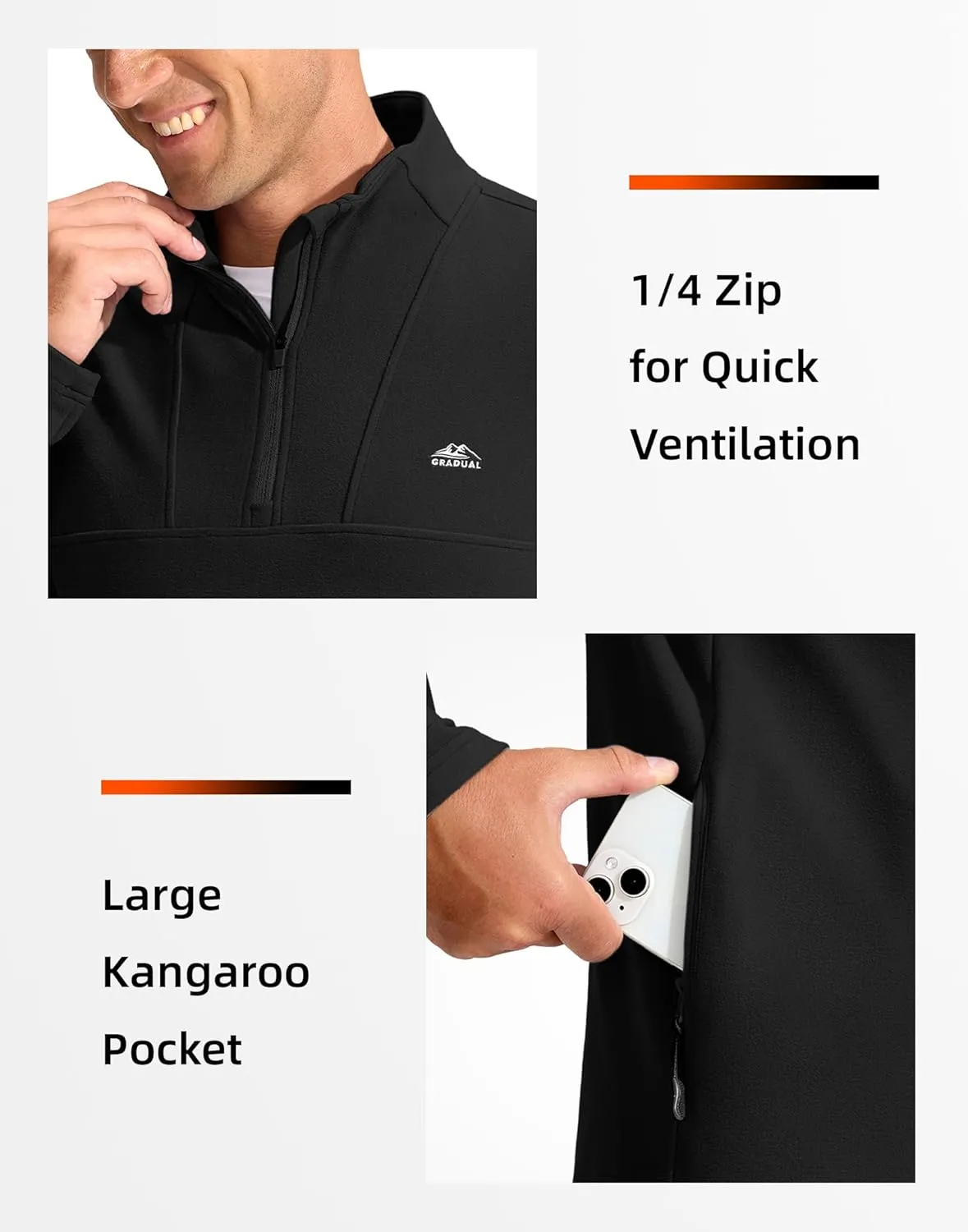 G Gradual Men's Quarter Zip Pullover with Zipper Pocket Fleece Lined Warm Sweater Golf Hiking Outdoor Lightweight Sweatshirt