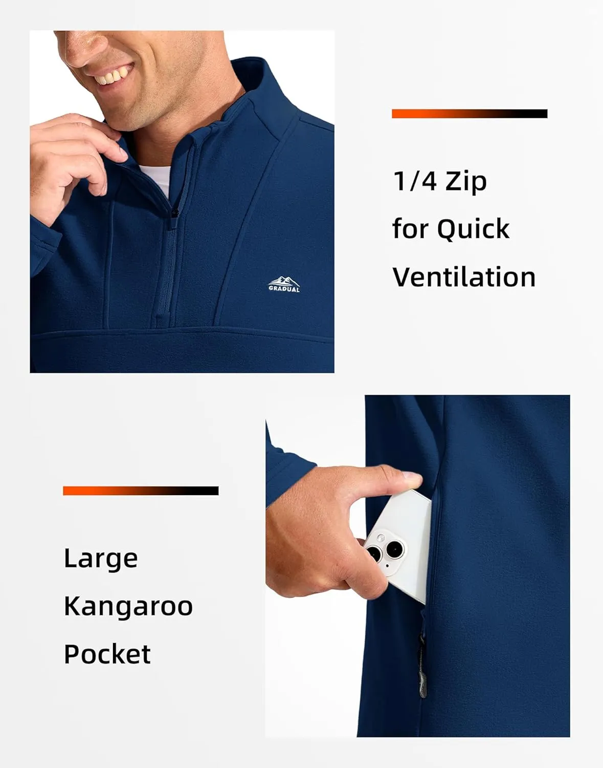 G Gradual Men's Quarter Zip Pullover with Zipper Pocket Fleece Lined Warm Sweater Golf Hiking Outdoor Lightweight Sweatshirt