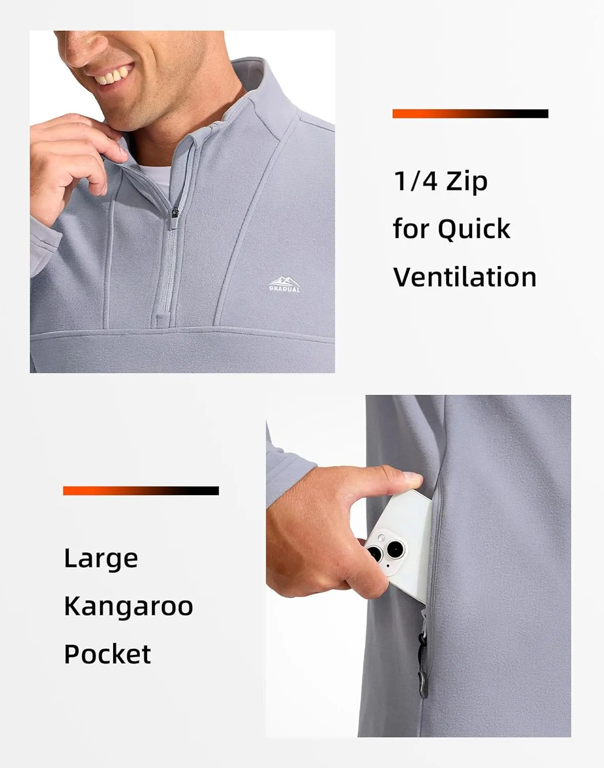 G Gradual Men's Quarter Zip Pullover with Zipper Pocket Fleece Lined Warm Sweater Golf Hiking Outdoor Lightweight Sweatshirt