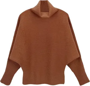 GABERLY Turtleneck Batwing Sleeves Dolman Knitted Oversized Sweaters and Pullovers Tops for Women