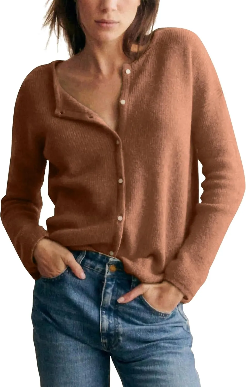 Gacaky Women's Long Sleeve Open Front Knit Lightweight Cardigan Casual Button Down Ribbed Sweater Outerwear Coats