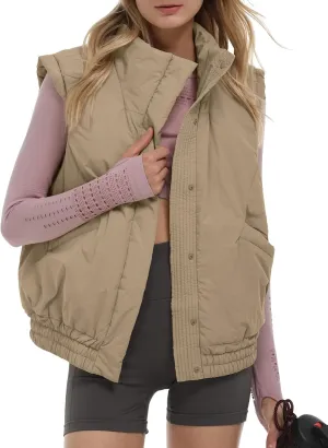 Gacaky Women's Winter Cropped Puffer Vest Lightweight Button-Down Stand Collar Sleeveless Padded Crop Puffy Vests Outerwear