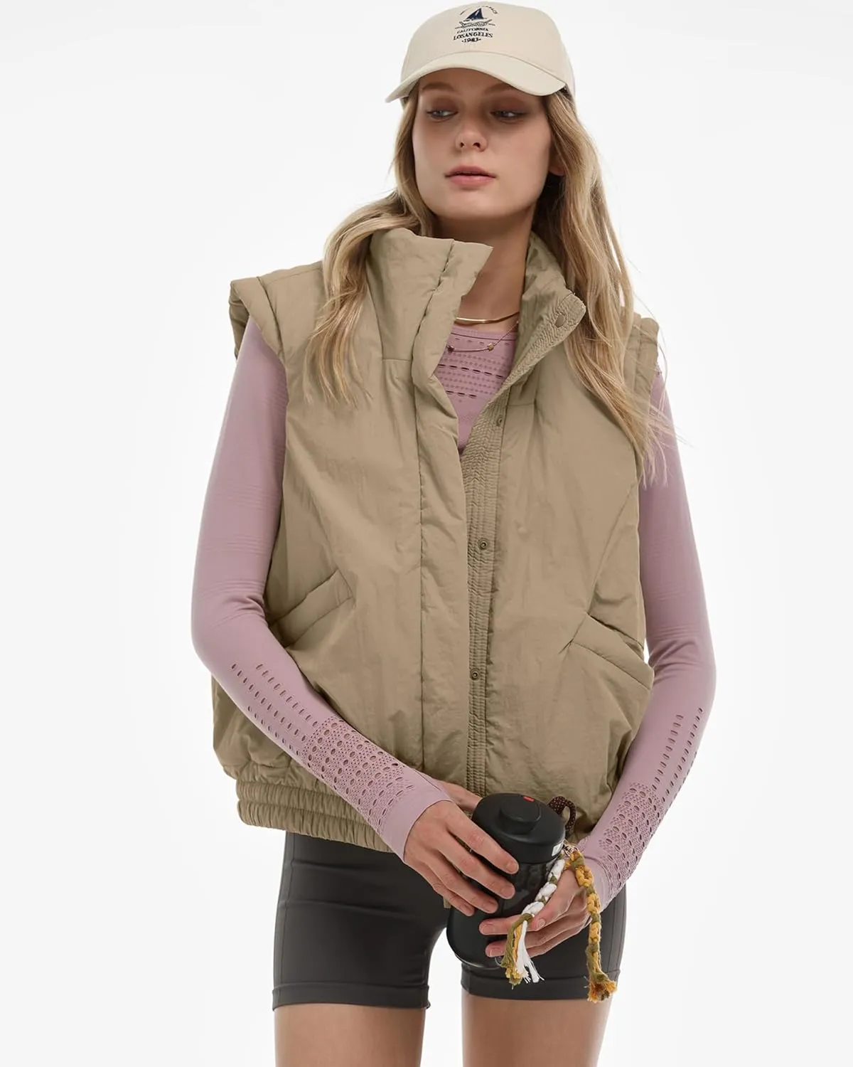Gacaky Women's Winter Cropped Puffer Vest Lightweight Button-Down Stand Collar Sleeveless Padded Crop Puffy Vests Outerwear