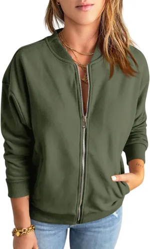 GeGekoko Womens Zip Up Sweatshirts Jackets Long Sleeve Casual Loose Outwear with Pockets