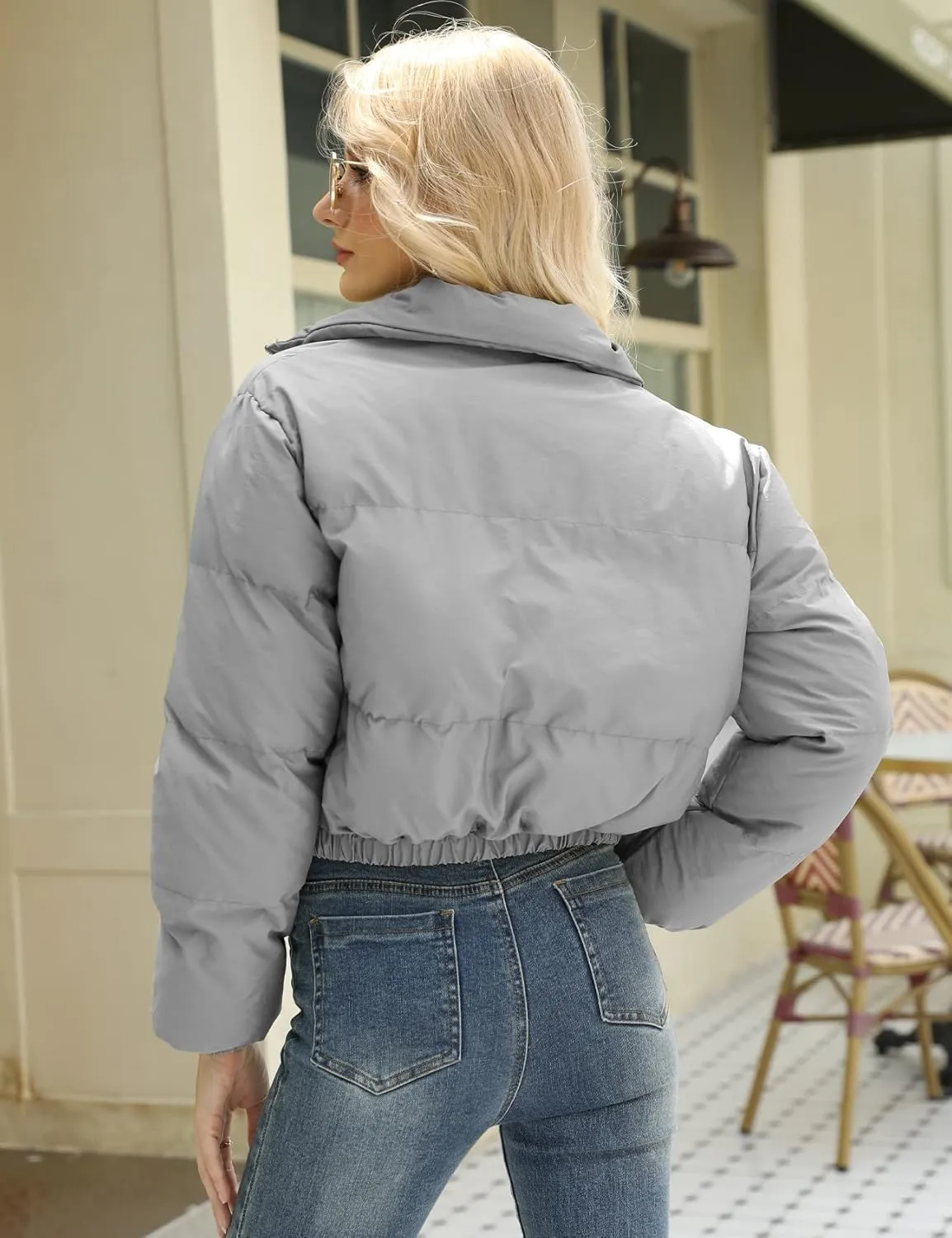 Gihuo Women's Cropped Puffer Jacket Zip Up Winter Short Quilted Jackets Bubble Coat