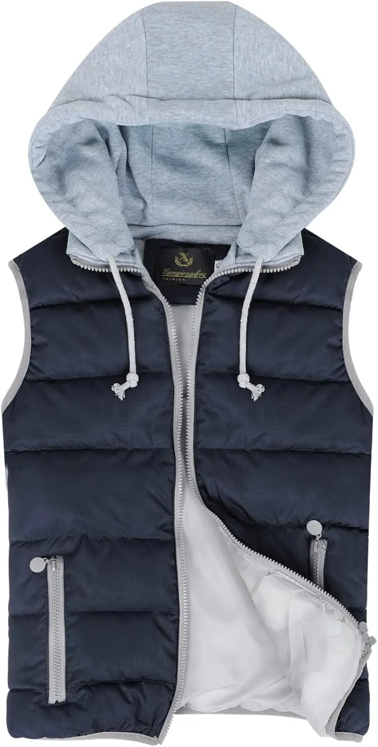Gihuo Women's Puffer Vest Zip Up Quilted Padded Winter Sleeveless Hooded Vest Gilet Warm Jacket Outerwear Vest