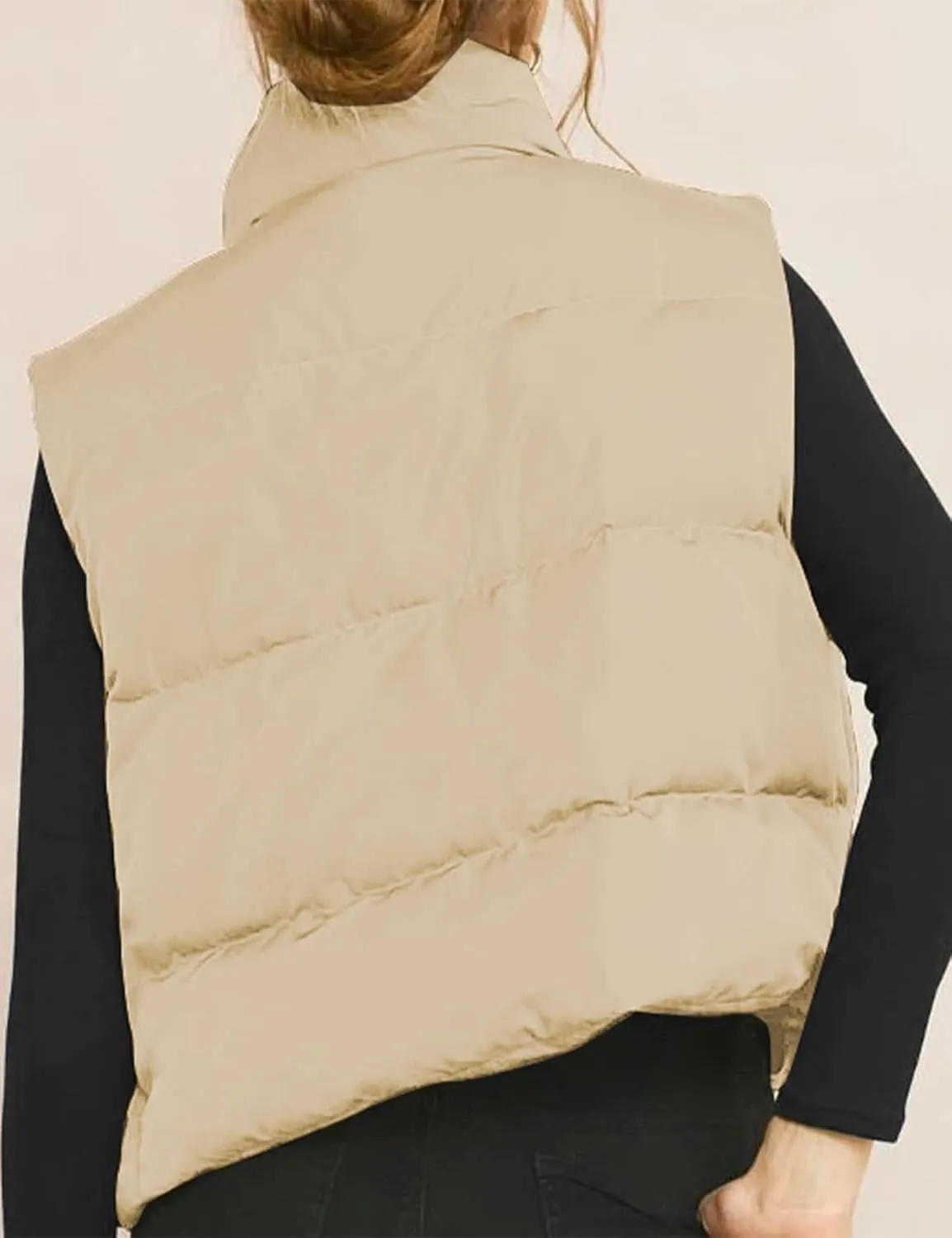 Gihuo Women's Winter Cropped Puffer Vest Stand Collar Zip Up Sleeveless Padded Jacket Lightweight Outerwear