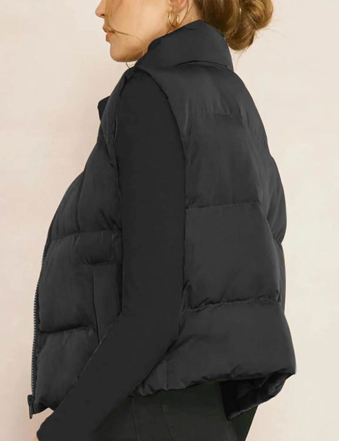 Gihuo Women's Winter Cropped Puffer Vest Stand Collar Zip Up Sleeveless Padded Jacket Lightweight Outerwear