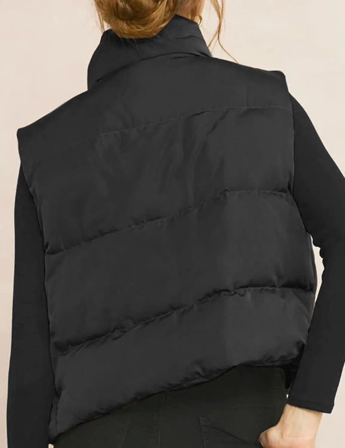 Gihuo Women's Winter Cropped Puffer Vest Stand Collar Zip Up Sleeveless Padded Jacket Lightweight Outerwear