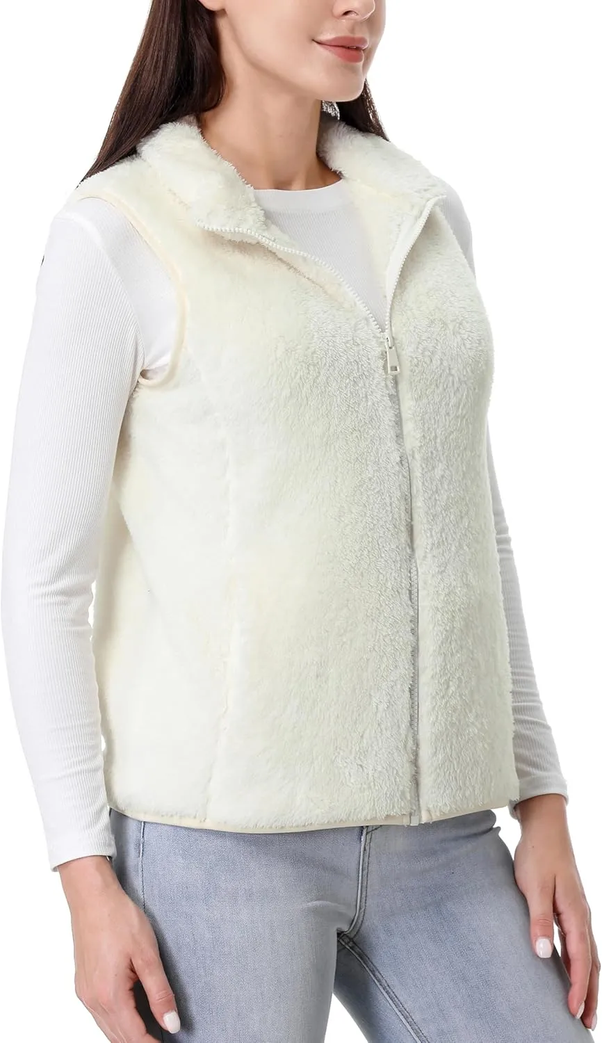 GIMECEN Womens Fuzzy Sherpa Fleece Vest Lightweight Sleeveless Jacket Full Zip Outerwear Polar Soft Waistcoat