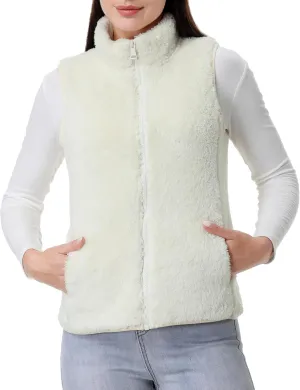 GIMECEN Womens Fuzzy Sherpa Fleece Vest Lightweight Sleeveless Jacket Full Zip Outerwear Polar Soft Waistcoat