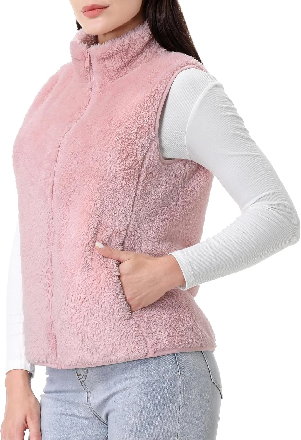 GIMECEN Womens Fuzzy Sherpa Fleece Vest Lightweight Sleeveless Jacket Full Zip Outerwear Polar Soft Waistcoat