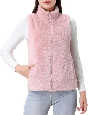 GIMECEN Womens Fuzzy Sherpa Fleece Vest Lightweight Sleeveless Jacket Full Zip Outerwear Polar Soft Waistcoat