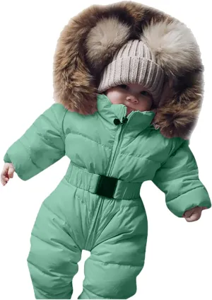 Girls Hooded Coat Infant Baby Snowsuit Romper Hooded Winter Warm Outerwear Jacket Jumpsuit Coat,Kids Cotton Padded Outwear(Green,18-24 Months)