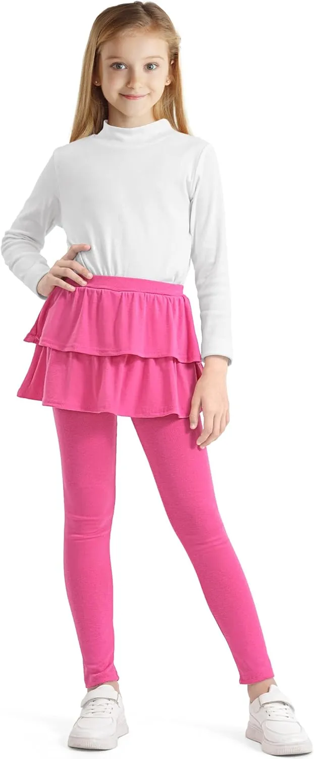 Girls Leggings with Skirts School Uniform Athletic Stretchy Tutu Pants Kids Warm Ruffle Clothes 2-Pack