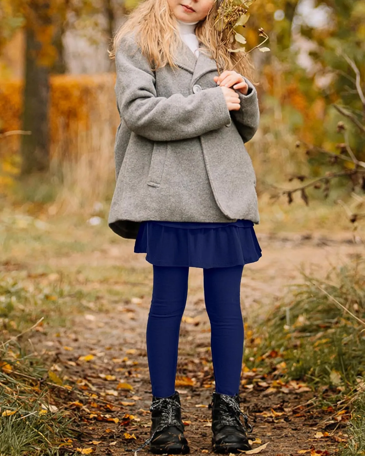 Girls Leggings with Skirts School Uniform Athletic Stretchy Tutu Pants Kids Warm Ruffle Clothes 2-Pack
